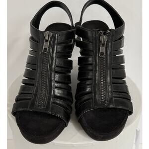 Aerosoles Black Gladiator Cage Wedge Sandals Strappy Front Zip Women's 7
